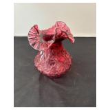 Fenton Cranberry Opalescent Vase with Ruffled Rim
