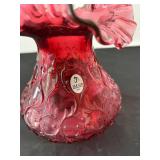 Fenton Cranberry Opalescent Vase with Ruffled Rim