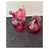 Set of 2 Vintage Cranberry Glass Pitchers