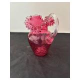 Set of 2 Vintage Cranberry Glass Pitchers
