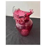 Set of 2 Vintage Cranberry Glass Pitchers