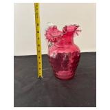 Set of 2 Vintage Cranberry Glass Pitchers