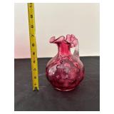 Set of 2 Vintage Cranberry Glass Pitchers