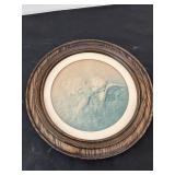 Vintage Art Nouveau Bas-Relief Art Plaque in Wooden Frame