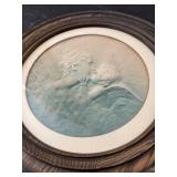 Vintage Art Nouveau Bas-Relief Art Plaque in Wooden Frame