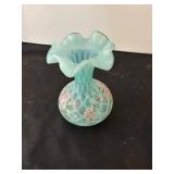Vintage Fenton Glass Vase with Hand-Painted Roses Signed by Fenton