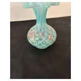 Vintage Fenton Glass Vase with Hand-Painted Roses Signed by Fenton