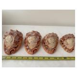Set of 4 Carved Cameo Conch Seashells