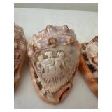 Set of 3 Vintage Cameo Conch Seashells with Carved Creations