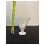 Set of 3 Milk Glass Compote and Candy Dishes with Silvercrest Ruffled Edge