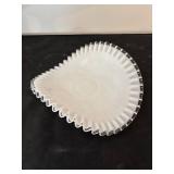 Set of 3 Milk Glass Compote and Candy Dishes with Silvercrest Ruffled Edge