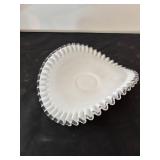 Set of 3 Milk Glass Compote and Candy Dishes with Silvercrest Ruffled Edge