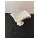 Set of 3 Milk Glass Compote and Candy Dishes with Silvercrest Ruffled Edge