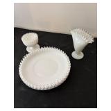 Set of 3 Fenton White Milk Glass Spanish Lace Pieces with Silvercrest Rim