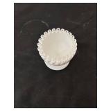 Set of 3 Fenton White Milk Glass Spanish Lace Pieces with Silvercrest Rim