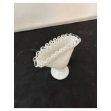 Set of 3 Fenton White Milk Glass Spanish Lace Pieces with Silvercrest Rim