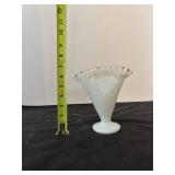 Set of 3 Fenton White Milk Glass Spanish Lace Pieces with Silvercrest Rim