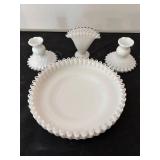 Vintage Fenton Silver Crest White Milk Glass Serving Pieces