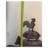 Set of Two Rustic Farm Animal Sculptures - Rooster on Pedestal and Animal Stack