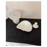 Fenton White Milk Glass Vase, Dish, and Candle Holder Set