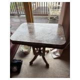 Vintage Marble Top Side Table with Intricate Wood Base