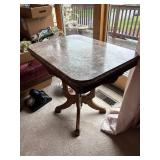 Vintage Marble Top Side Table with Intricate Wood Base
