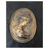 Art Nouveau Female Bust Metal Plaque with Elegant Relief Design