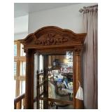 Antique Oak Wood Curio Cabinet with Glass Doors and Interior Lighting