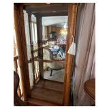 Antique Oak Wood Curio Cabinet with Glass Doors and Interior Lighting