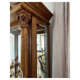 Antique Oak Wood Curio Cabinet with Glass Doors and Interior Lighting