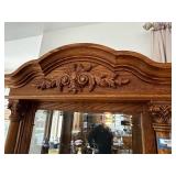 Antique Oak Wood Curio Cabinet with Glass Doors and Interior Lighting