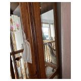 Antique Oak Wood Curio Cabinet with Glass Doors and Interior Lighting