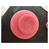 Pair of Pink Fenton Type Frosted or Satin Glass Vases with Ruffled Rims