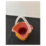 Vintage Handblown Art Glass Basket with Ruffled Rim