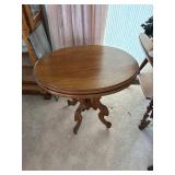 Antique Round Wooden Side Table with Ornate Legs
