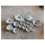 Set of Vintage Harmony House Dresdania Fine China Dishware with Tea Cups and Serving Plates
