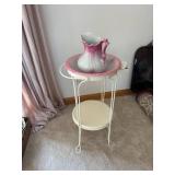 Vintage Washstand with Pink Porcelain Basin and Pitcher