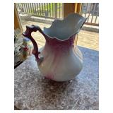 Vintage Washstand with Pink Porcelain Basin and Pitcher