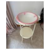 Vintage Washstand with Pink Porcelain Basin and Pitcher