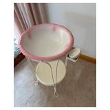 Vintage Washstand with Pink Porcelain Basin and Pitcher