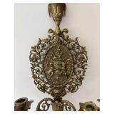Pair of Vintage Brass Wall Sconces with Floral Decor
