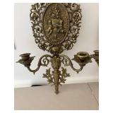 Pair of Vintage Brass Wall Sconces with Floral Decor