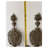 Pair of Vintage Brass Wall Sconces with Floral Decor