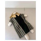 Handcrafted Fabric Doll with Green Striped Dress and Gold Bow