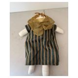 Handcrafted Fabric Doll with Green Striped Dress and Gold Bow
