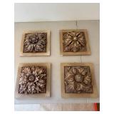 Set of 4 Ornate Floral Decor Wood Plaques