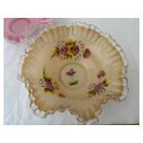 Set of 2 Vintage Ruffled Edge Glass Bowls with Floral Motif