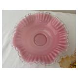 Set of 2 Vintage Ruffled Edge Glass Bowls with Floral Motif