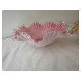 Set of 2 Vintage Ruffled Edge Glass Bowls with Floral Motif