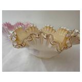 Set of 2 Vintage Ruffled Edge Glass Bowls with Floral Motif